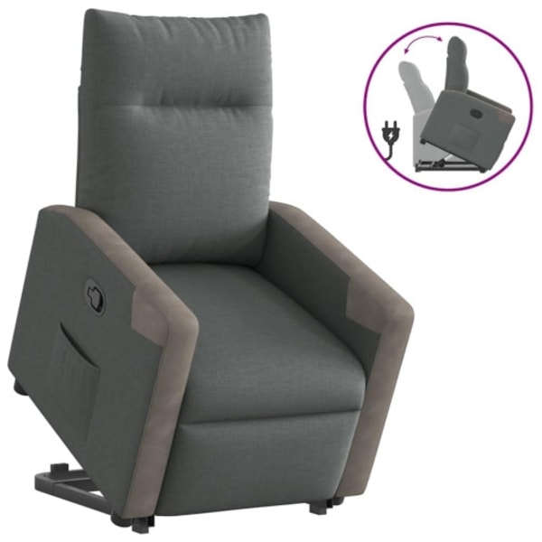 Reclinerfåtölj med uppresningshjälp mörkgrå tyg
