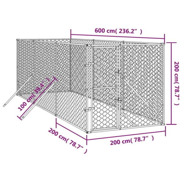 Hundgård för utomhusbruk silver 2x6x2 m galvaniserat stål