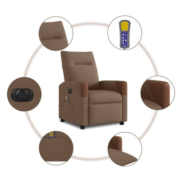 Elektrisk massagefåtölj brun tyg