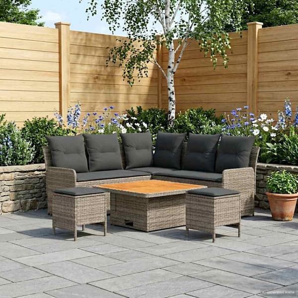 Möbelset med kudde 6 pcs Grå och mörkgrå PE Rattan