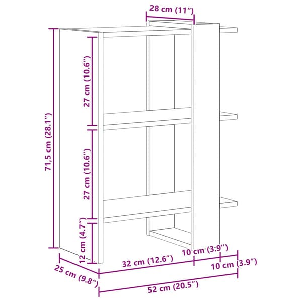 Hyllsystem 2 nivåer 52 x 25 x 71,5 cm Konstruerat trä
