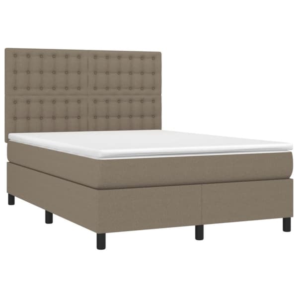 Ramsäng med madrass & LED taupe 140x200 cm tyg