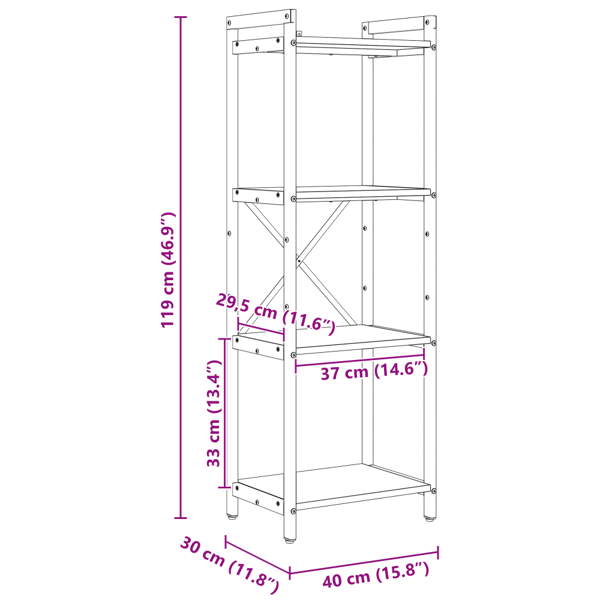 Hyllsystem Rökt ek 40 x 30 x 119 cm Konstruerat trä