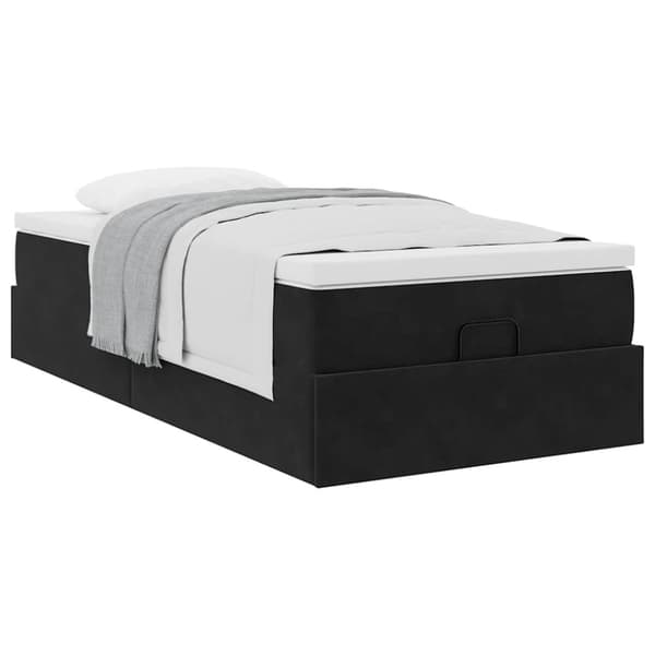 Ottoman sängram med madrass svart 90x190 cm sammet