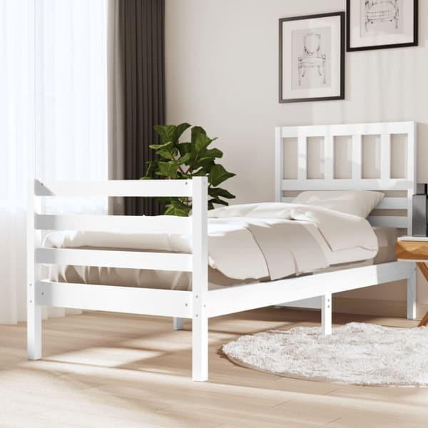 Sängram massivt trä 75x190 cm vit