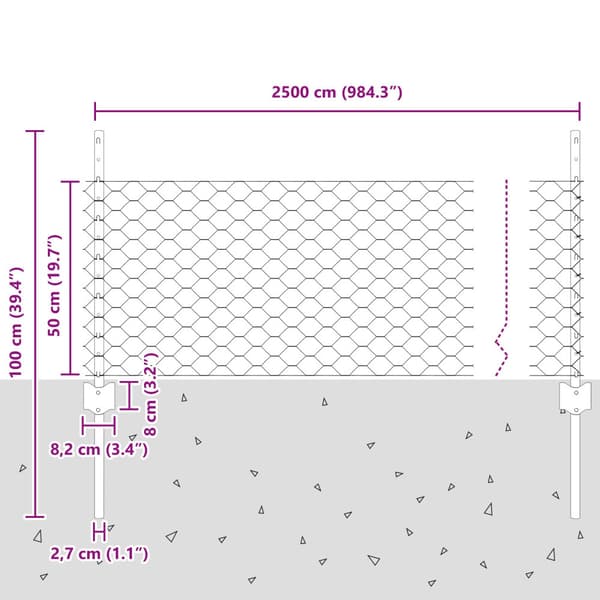 Stängsel med stolpe Silver 0,5 x 25 m Stål