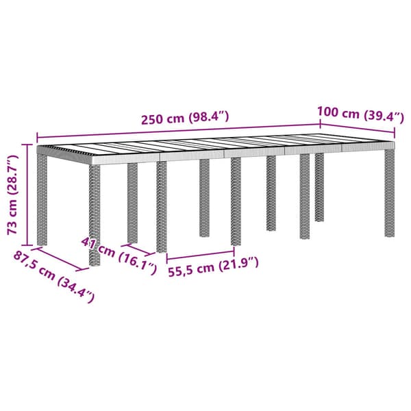 Trädgårdsbord Brun 250 x 100 x 73 cm konstrotting