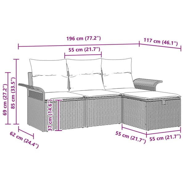 Trädgårdsoffset med kudde 4 pcs Svart och gräddvit Poly rattan