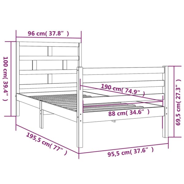 Sängram massiv furu 90x190 cm vit