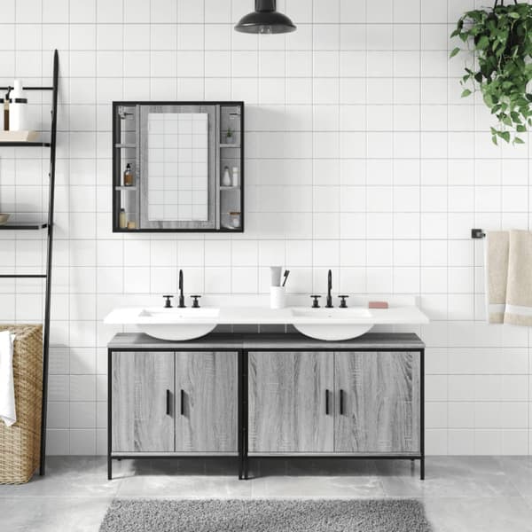 Badrumsskåp set 3 delar grå sonoma konstruerat trä