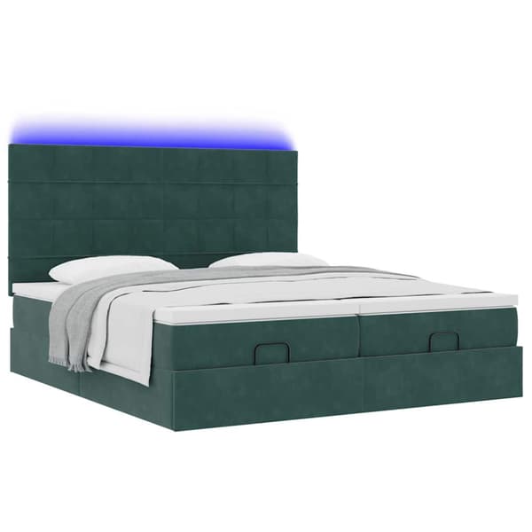 Ottoman sängram med madrasser mörkgrön 200x200 cm sammet