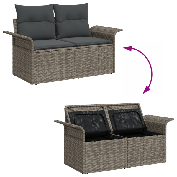 Trädgårdsoffset med kudde med lagring 8 pcs Grå Poly rattan