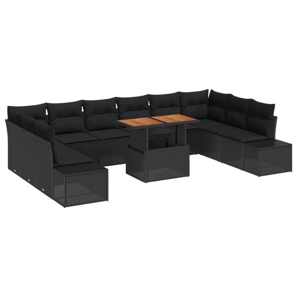 Trädgårdsoffset med lagring 11 pcs Svart Poly rattan