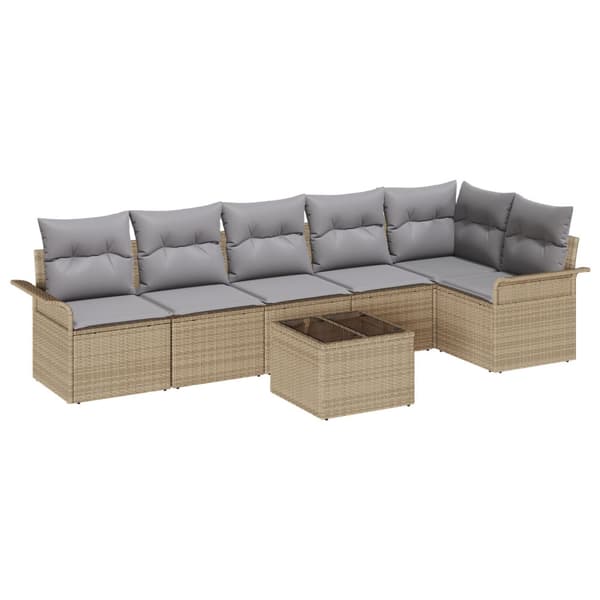 Trädgårdsoffset med kudde med lagring 7 pcs Beige Poly rattan