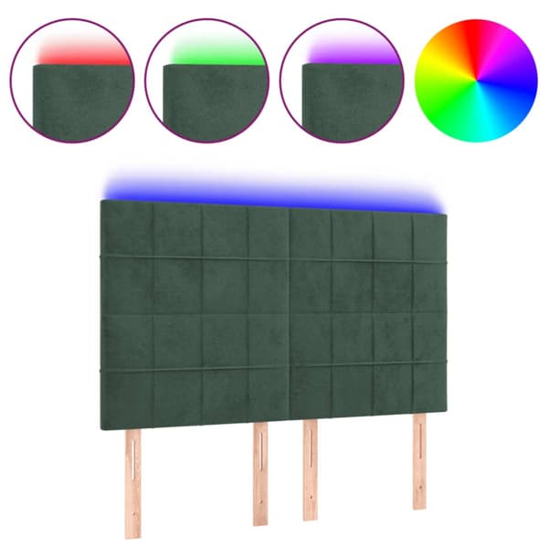 Sänggavel LED mörkgrön 144x5x118/128 cm sammet