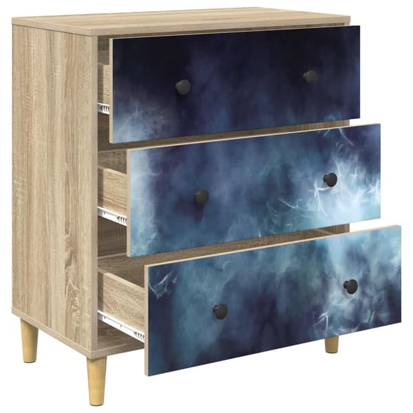 Kommode RAALTE Blå marmortryck 66 x 36,5 x 75 cm Sonoma-ek