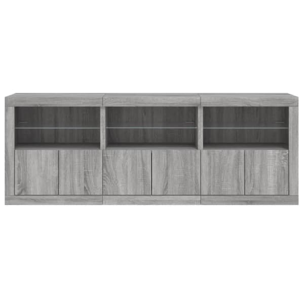 Skänk med LED-belysning grå sonoma 181,5x37x67 cm