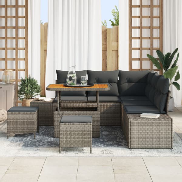 Trädgårdsoffset med kudde med lagring 8 pcs Grå Poly rattan