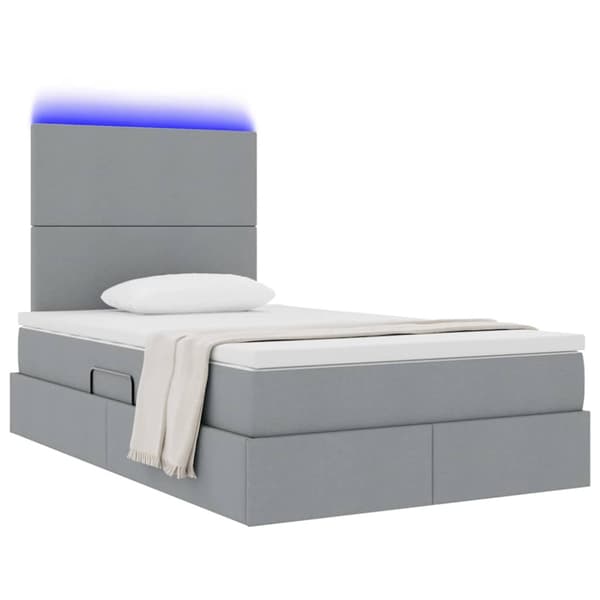 Förvaringssäng med LED med led Ljusgrå 120 x 190 cm Polyester