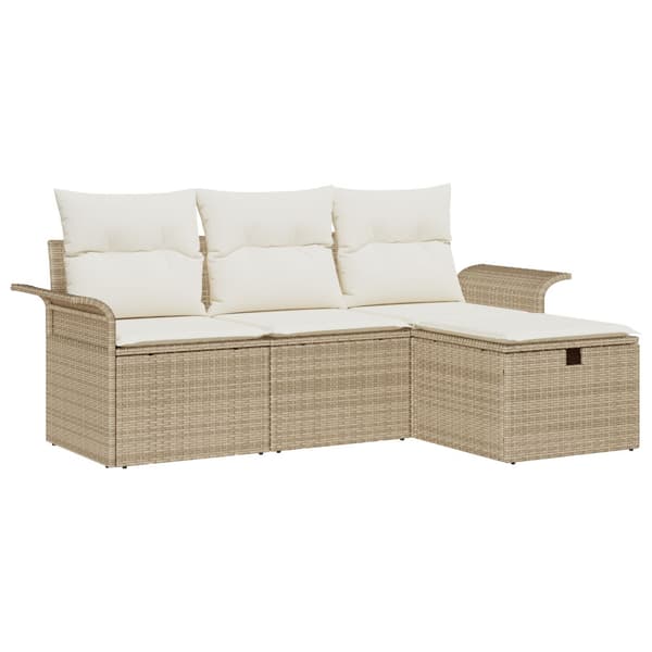 Trädgårdsoffset med kudde med lagring 4 pcs Beige Poly rattan