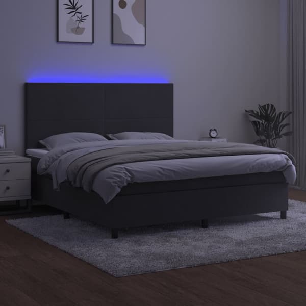 Ramsäng med madrass & LED mörkgrå 180x200 cm sammet