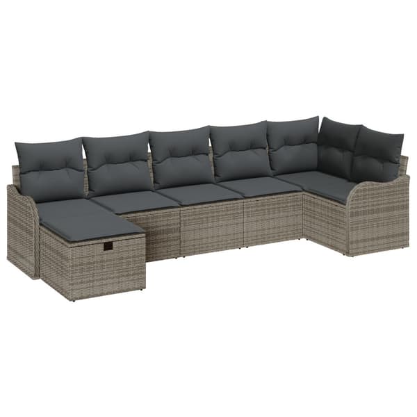 Trädgårdsoffset med kudde med lagring 7 pcs Grå Poly rattan