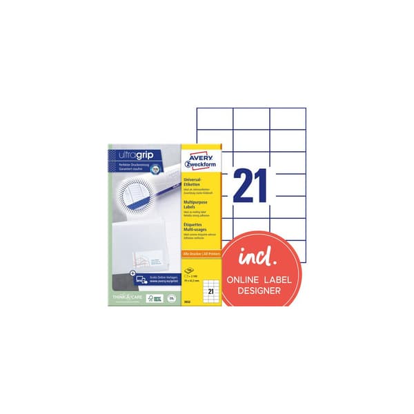 Etikett AVERY 70x42,3mm 2100/fp