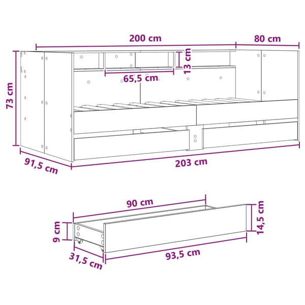 Sängram med förvaring Artisan-ek 80 x 200 cm Konstruerat trä