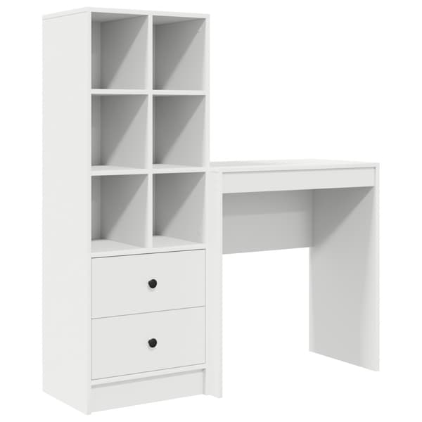 Skrivbord med låda med hylla med lagring 2 pcs Vit