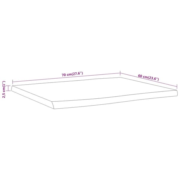 Bordsskiva 70x60x2,5 cm rektangulär massiv akacia rustik kant