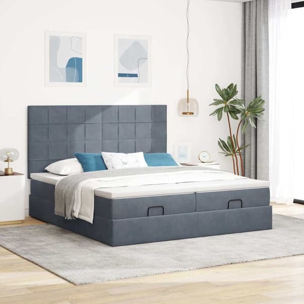 Ottoman sängram med madrasser mörkgrå 160x200 cm sammet