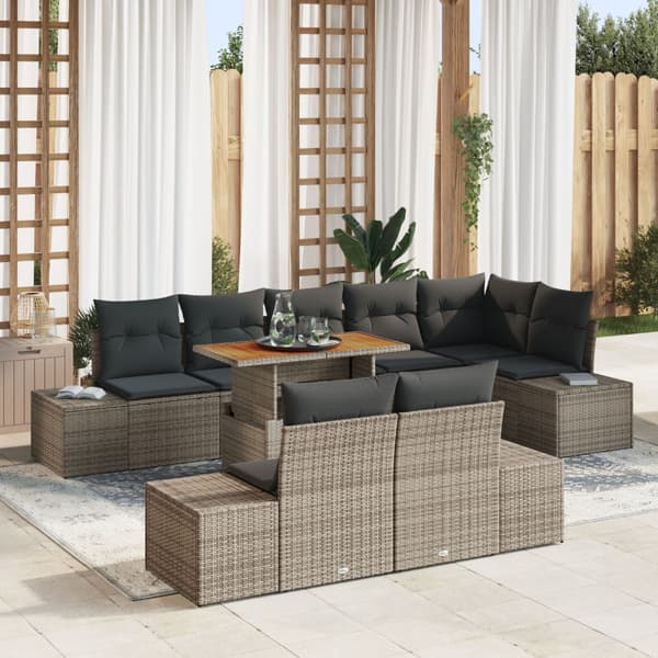 Trädgårdsoffset med lagring 9 pcs Grå Poly rattan
