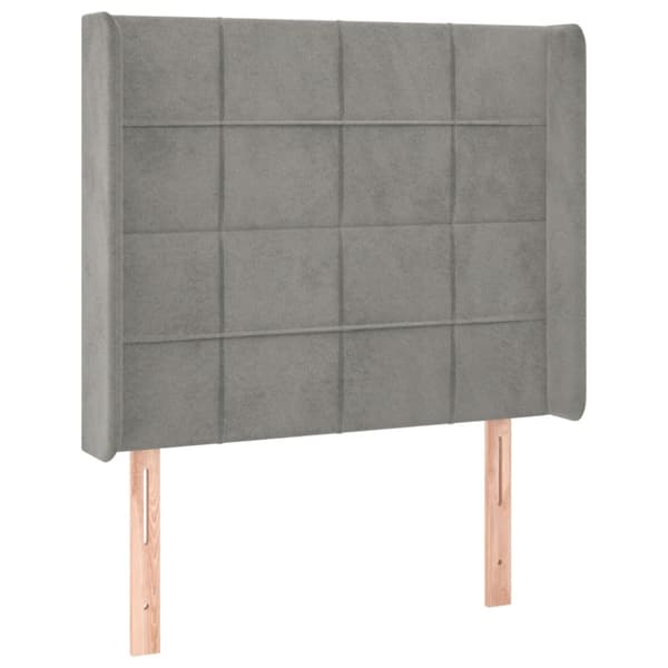 Sänggavel LED ljusgrå 93x16x118/128 cm sammet