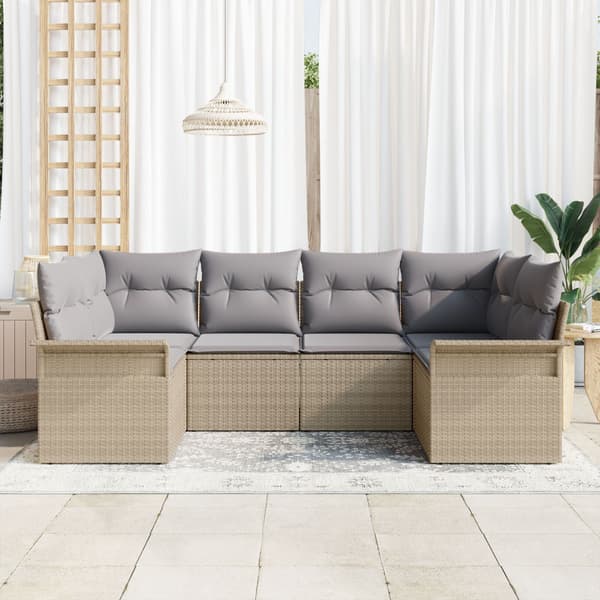 Trädgårdsoffset med kudde 6 pcs Beige konstrotting
