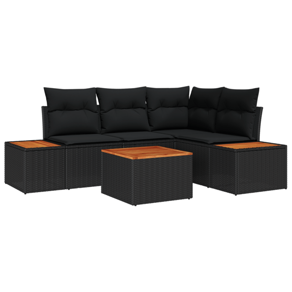 Trädgårdsoffset med kudde med lagring 4 pcs Svart Polyrattan