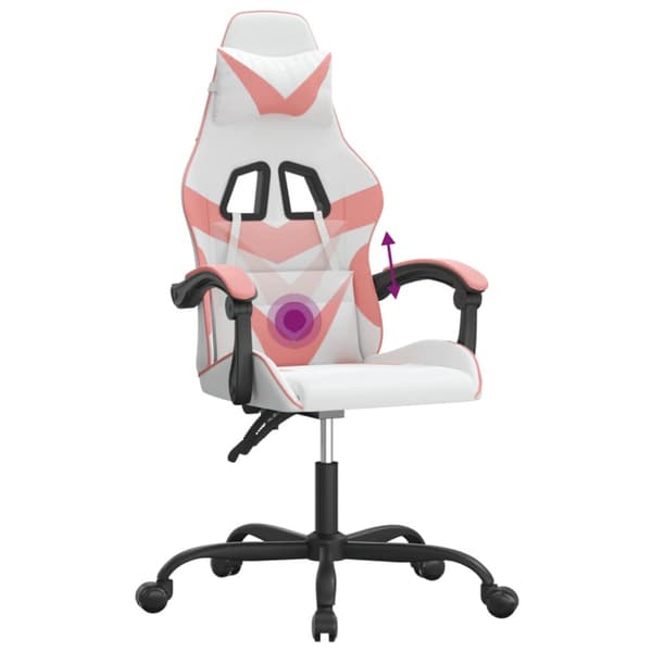 Gamingstol vit och rosa konstläder