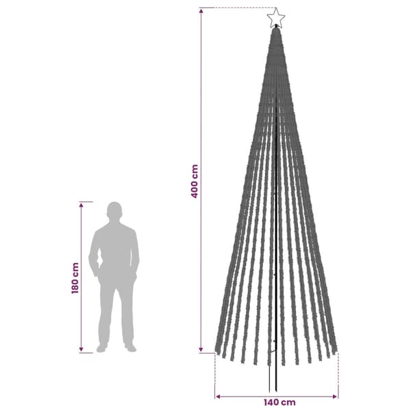 LED Julgran 400 cm 1028 LED-lampor Mångfärgad Stål Svart