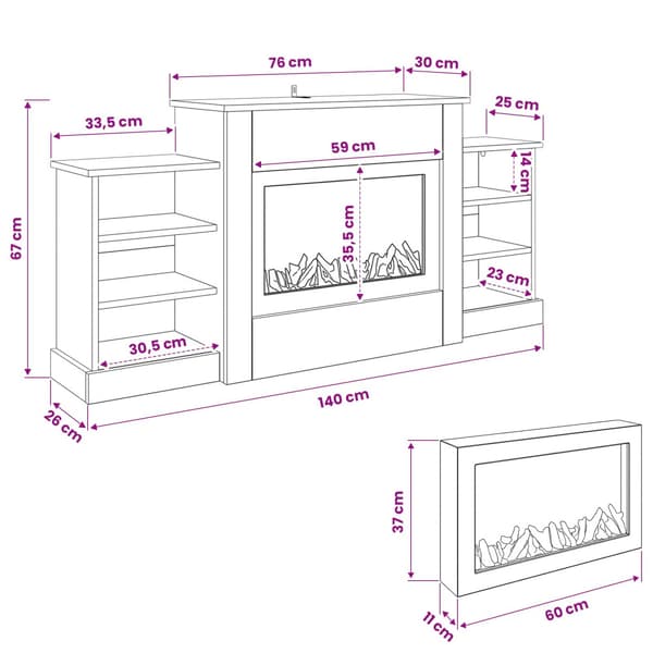 Elektrisk eldstad Artisan-ek 140 x 30 x 67 cm Konstruerat trä