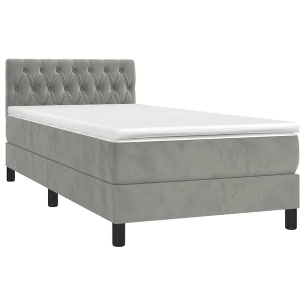 Ramsäng med madrass ljusgrå 90x200 cm sammet
