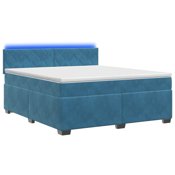 Boxspring säng med madrass och LED Blå 140 x 200 cm Sammet