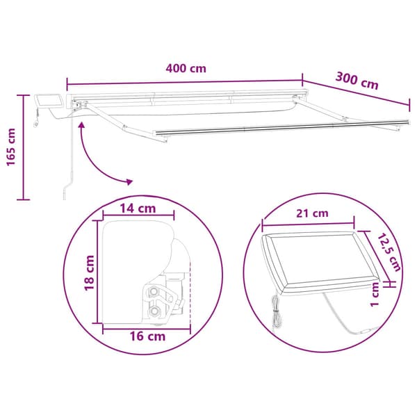 Manuell markisram med LED-lampor Sand 4 × 3 m