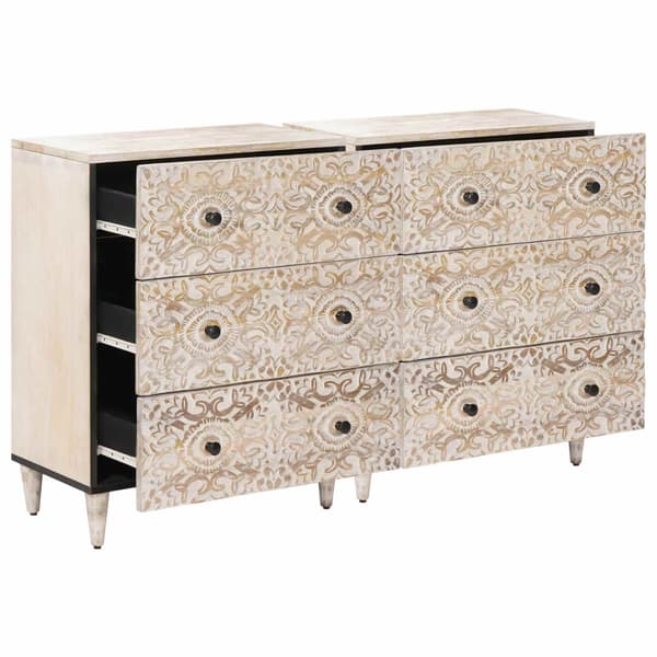 Sideboard 2 pcs Vit 60 x 33,5 x 75 cm Massivt mangoträ