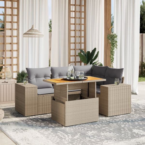 Soffgrupp för trädgården med dynor 5 delar beige konstrotting