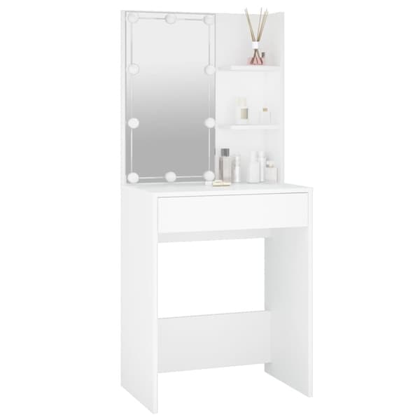 Sminkbord med LED vit 60x40x140 cm