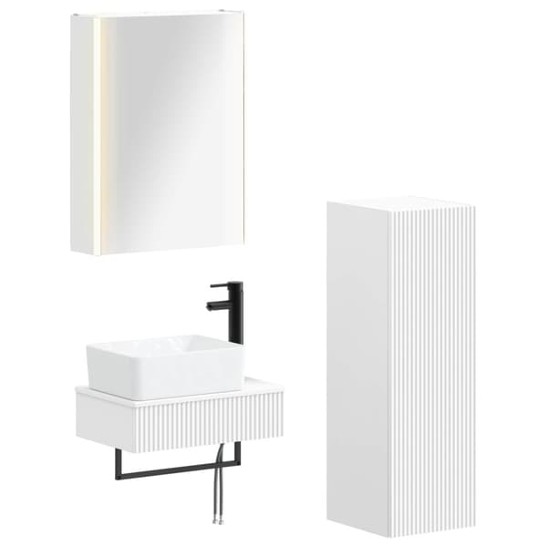 Badrumsmöbelset 4 pcs Vit Konstruerat trä och glas