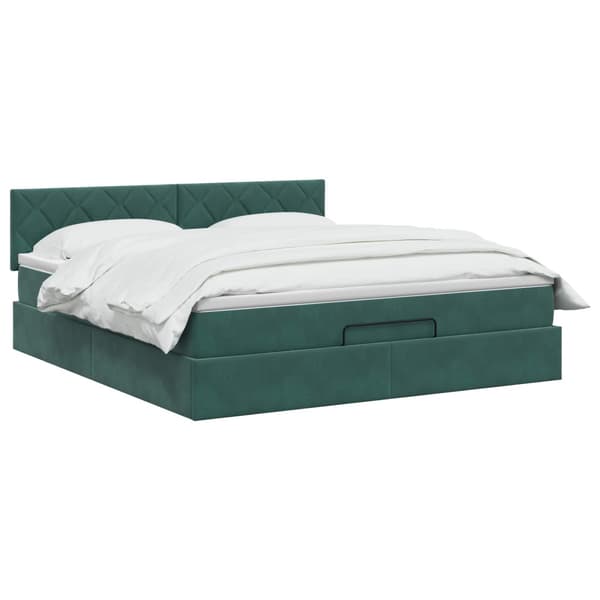 Ottoman säng med madrass Mörkgrön 160 x 200 cm Sammet