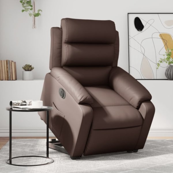 Reclinerfåtölj med uppresningshjälp brun konstläder