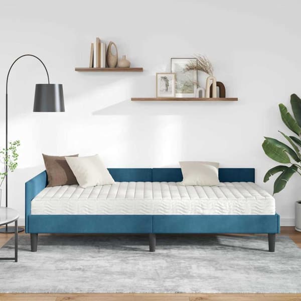 Hörn Sängram med Madrass 2 st Blå 90 x 190 cm Sammet