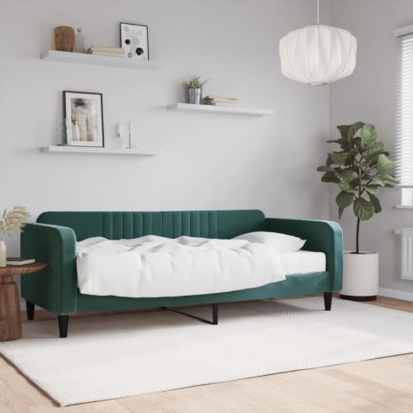 Dagbädd med madrass mörkgrön 90x200 cm sammet