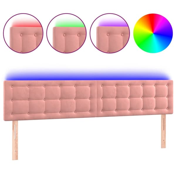 Sänggavel LED rosa 200x5x78/88 cm sammet